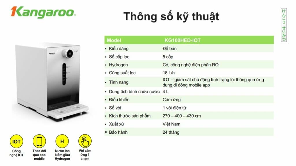 Thông số kỹ thuật máy lọc nước Kangaroo