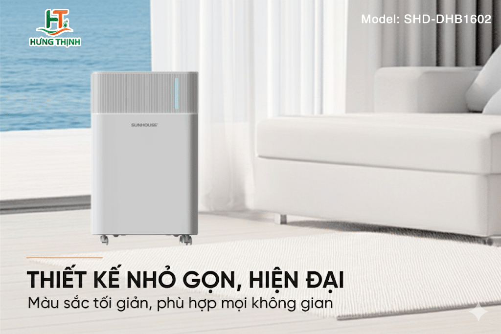 Máy hút ẩm Sunhouse SHD-DHB1602 có thiết kế nhỏ gọn, hiện đại