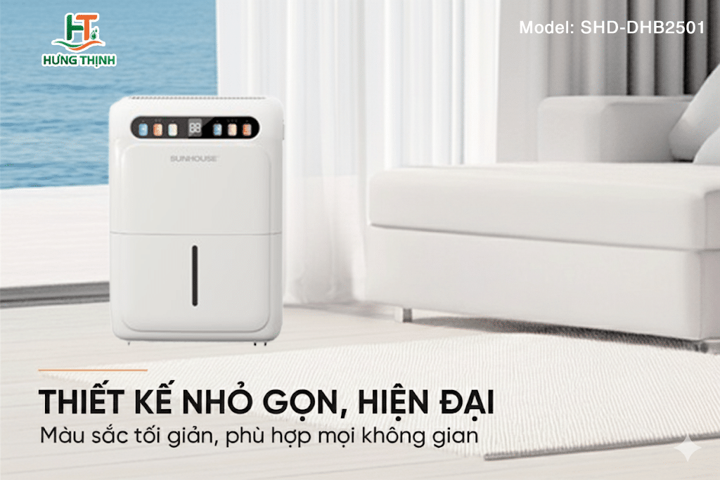Máy hút ẩm Sunhouse SHD-DHB2501 có thiết kế nhỏ gọn, hiện đại