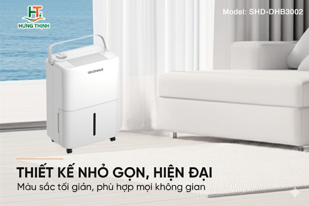 Máy hút ẩm Sunhouse SHD-DHB3002 có thiết kế nhỏ gọn, hiện đại